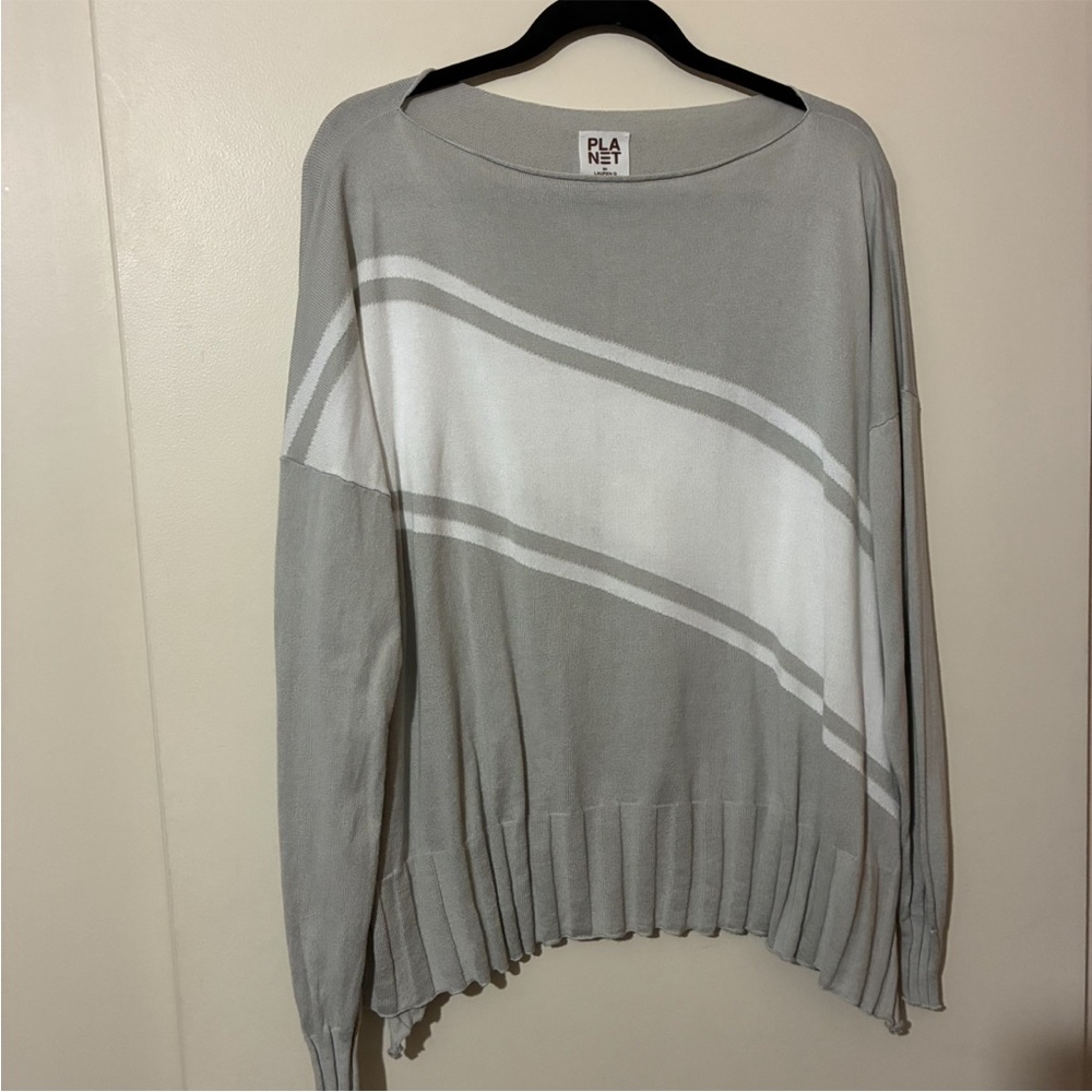 Planet by Lauren G Gray with White Stripes Bateau Neckline with Dolman Sleeves